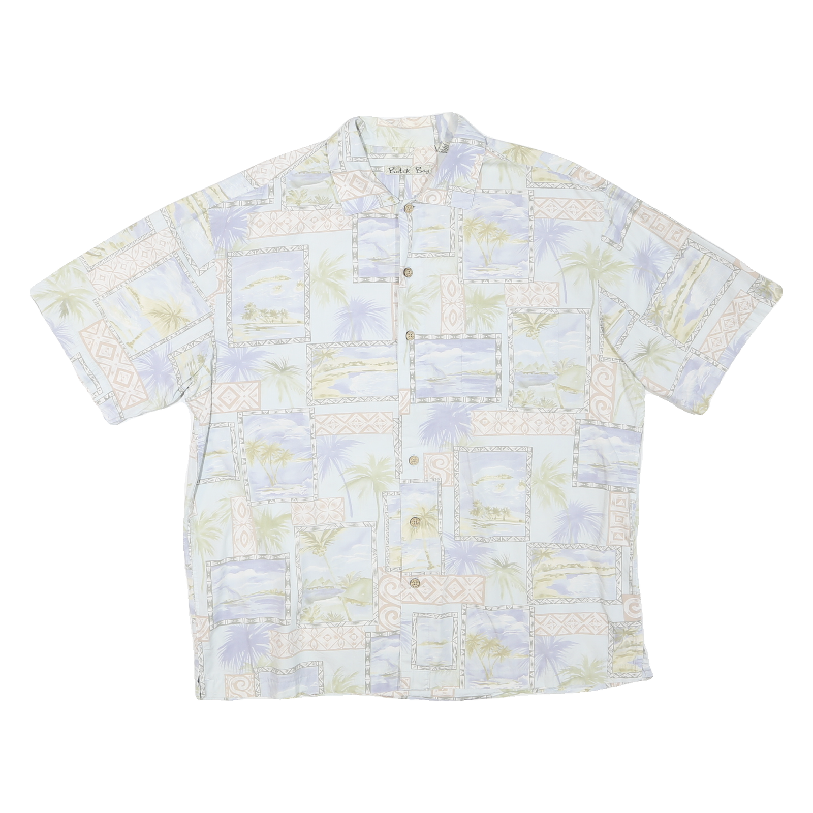 BATIK BAY Mens Blue & Cream Cotton Short Sleeve Shirt L Summer Holiday Casual