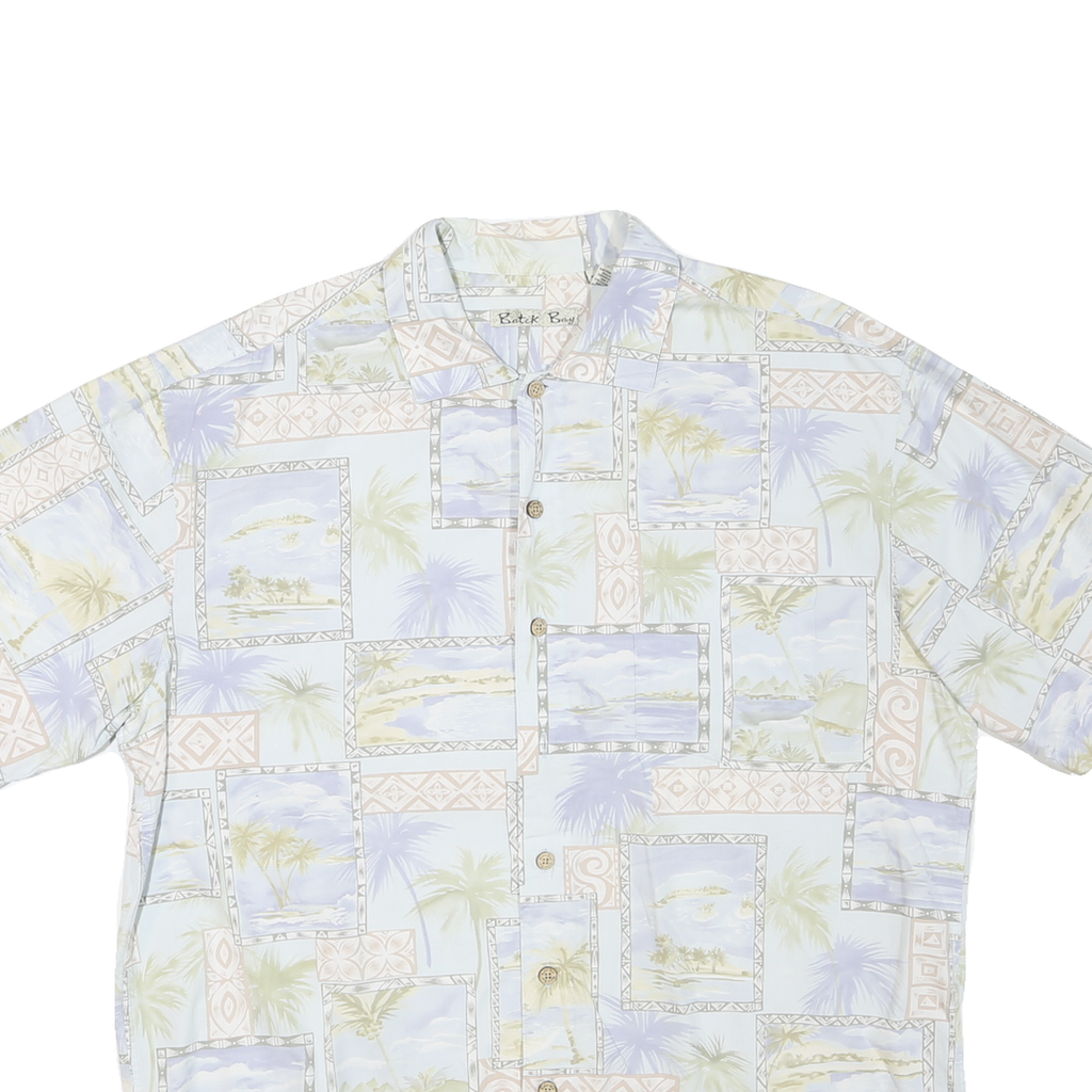 BATIK BAY Mens Blue & Cream Cotton Short Sleeve Shirt L Summer Holiday Casual