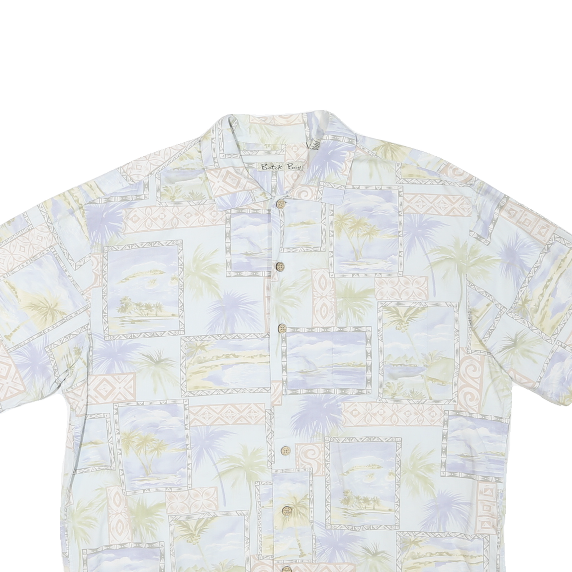 BATIK BAY Mens Blue & Cream Cotton Short Sleeve Shirt L Summer Holiday Casual