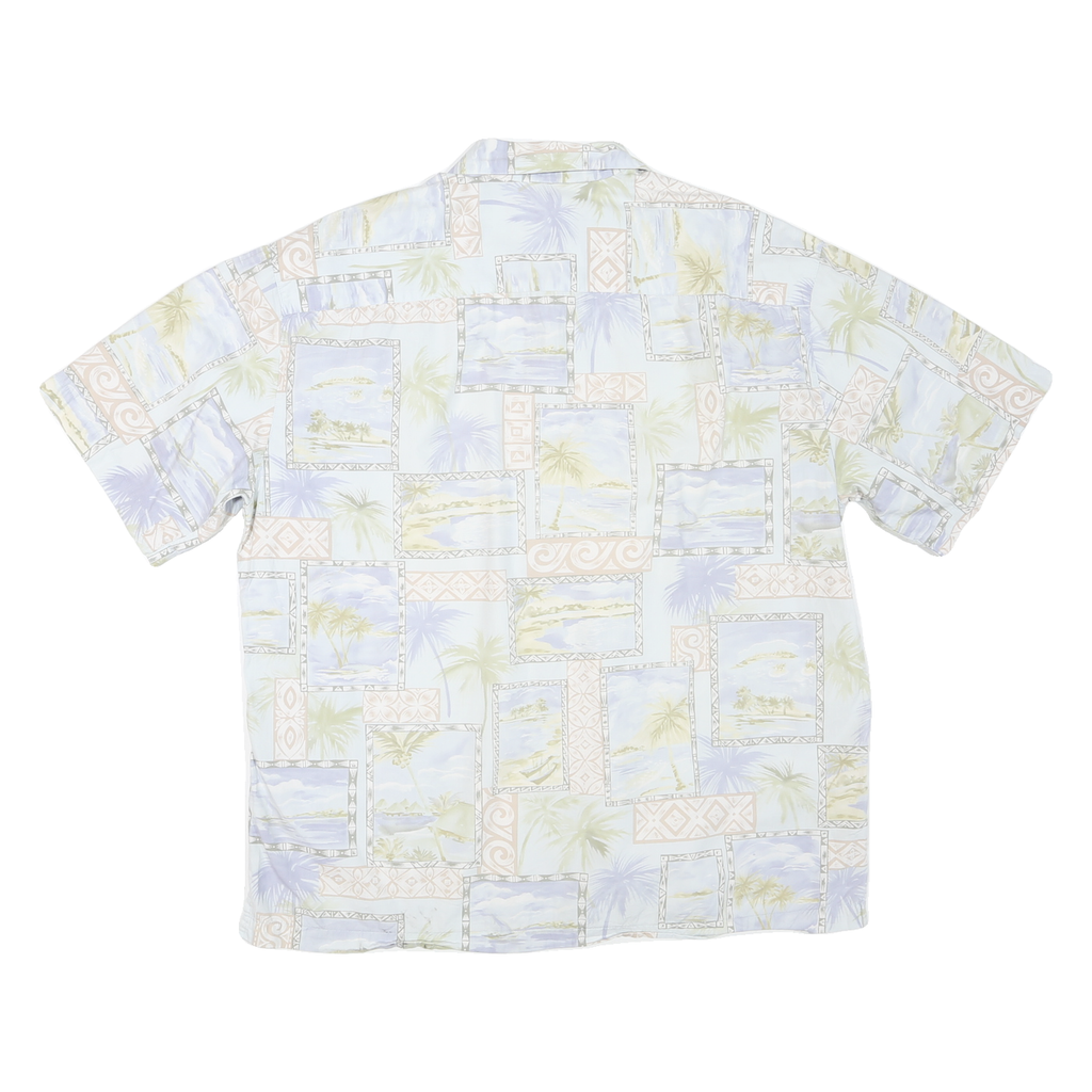 BATIK BAY Mens Blue & Cream Cotton Short Sleeve Shirt L Summer Holiday Casual