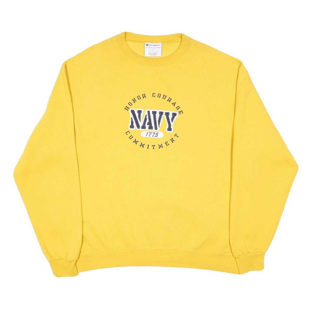 CHAMPION Mens Yellow Navy Print Crew Neck L Sweatshirt Cotton Blend Casual