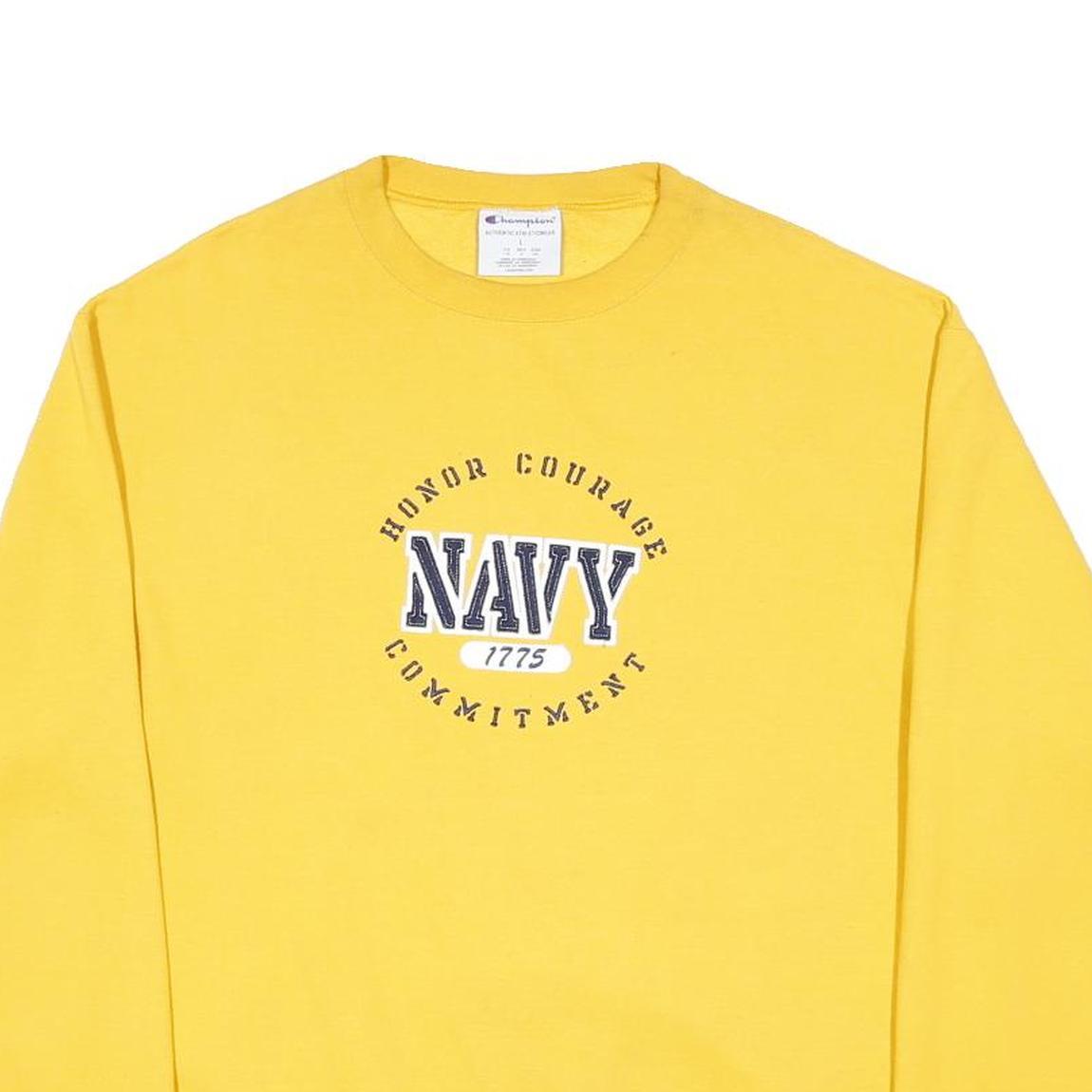 CHAMPION Mens Yellow Navy Print Crew Neck L Sweatshirt Cotton Blend Casual