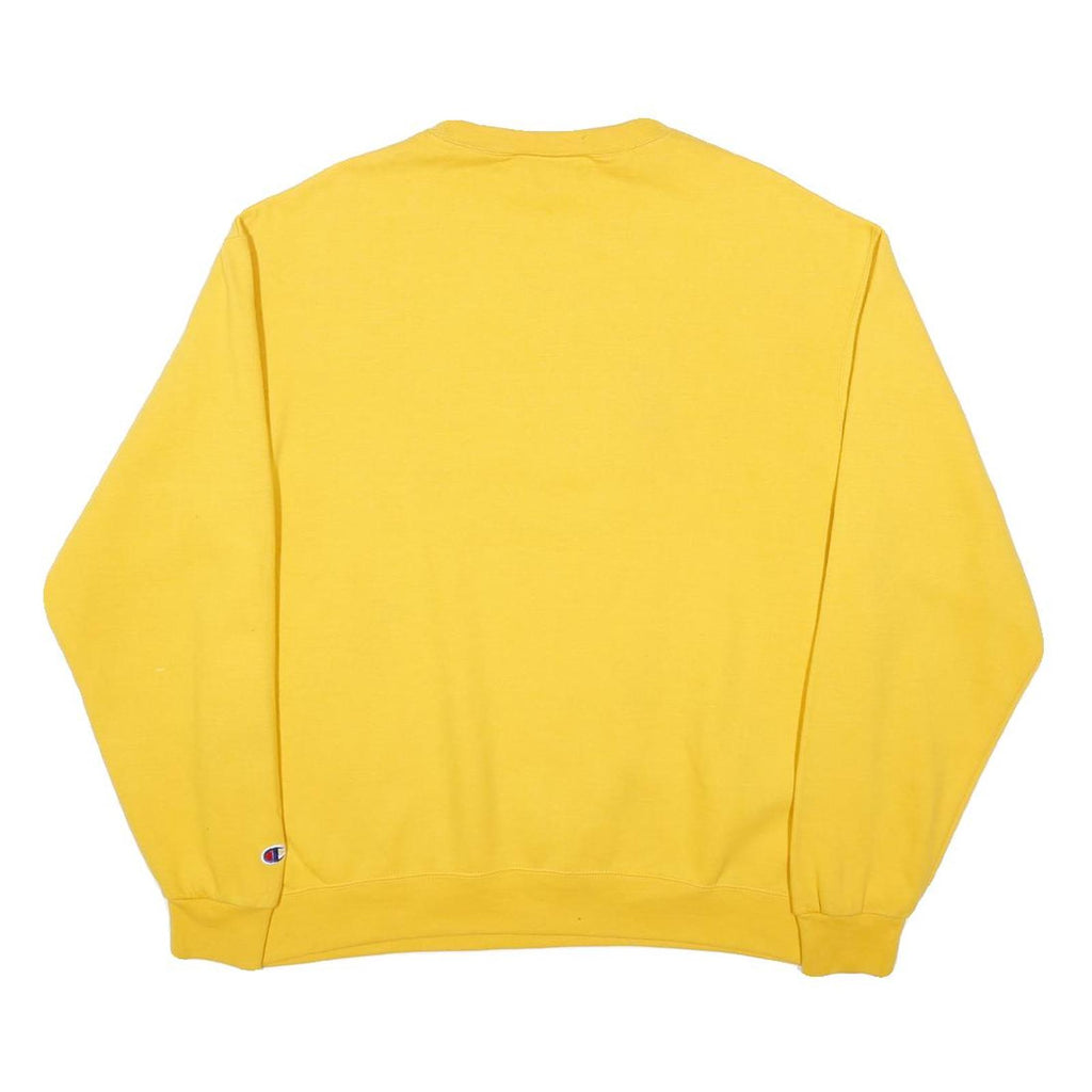 CHAMPION Mens Yellow Navy Print Crew Neck L Sweatshirt Cotton Blend Casual