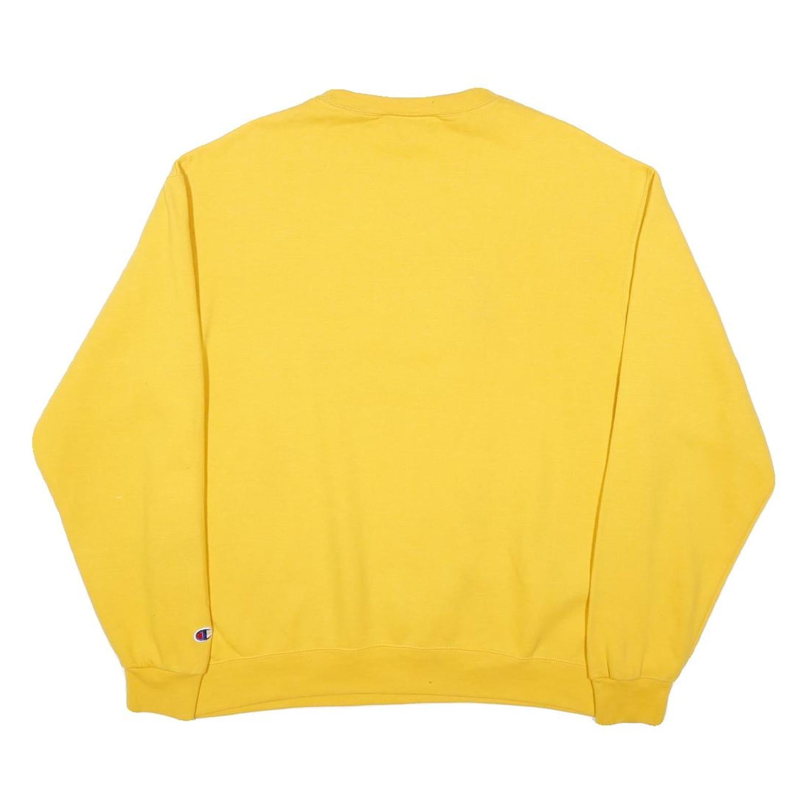 CHAMPION Mens Yellow Navy Print Crew Neck L Sweatshirt Cotton Blend Casual