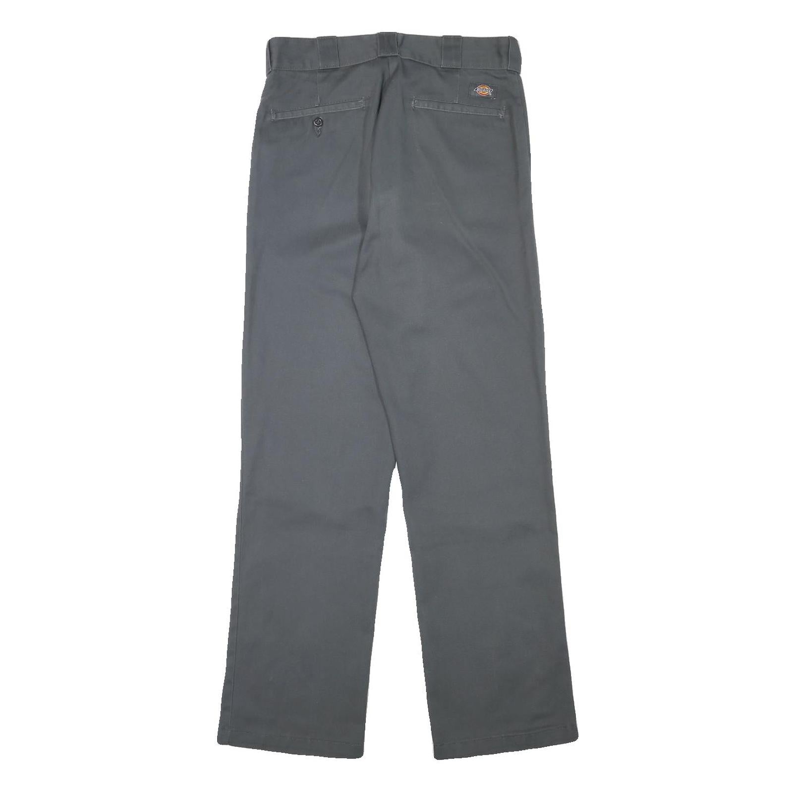 DICKIES Mens Cotton Blend Grey Regular Straight Trousers W29 L31 Workwear Zip