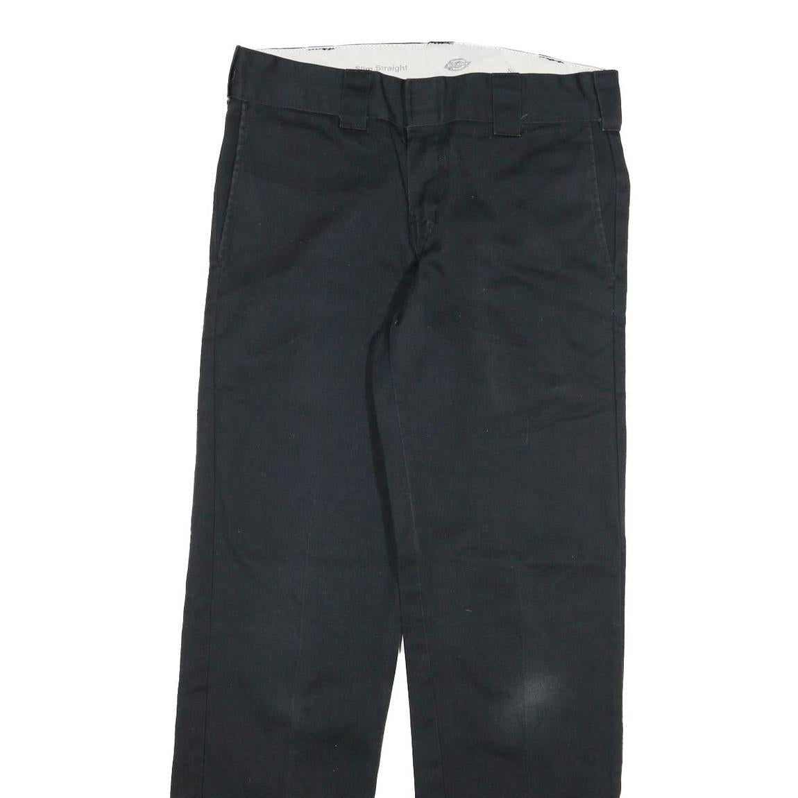 DICKIES Mens Cotton Blend Black Slim Straight Trousers W30 L30 Workwear Casual