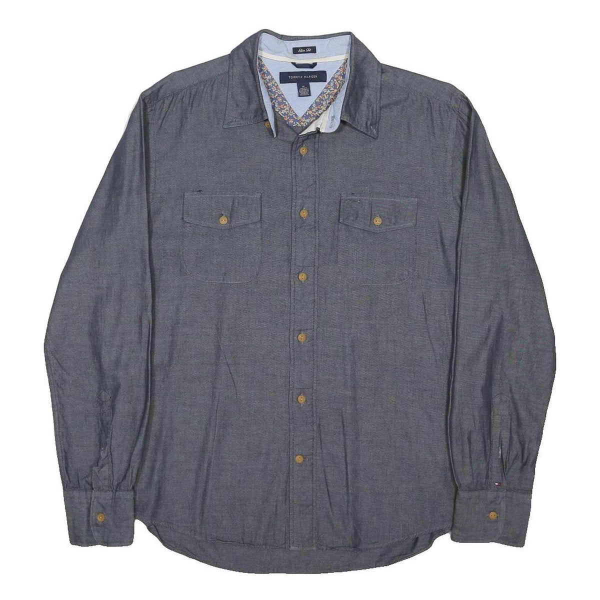 TOMMY HILFIGER Mens Blue Cotton Blend Shirt M Classic Button Pocket Casual