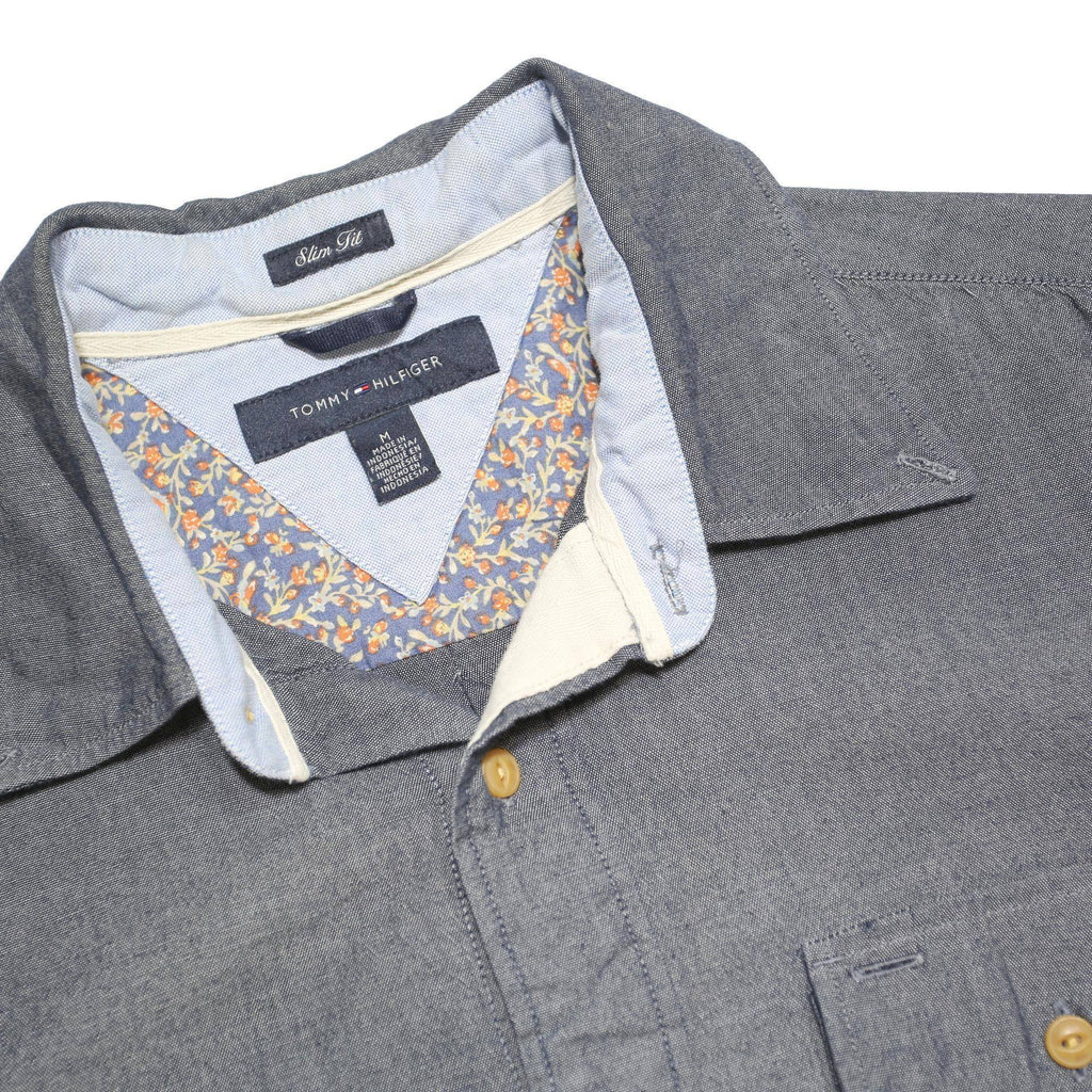 TOMMY HILFIGER Mens Blue Cotton Blend Shirt M Classic Button Pocket Casual