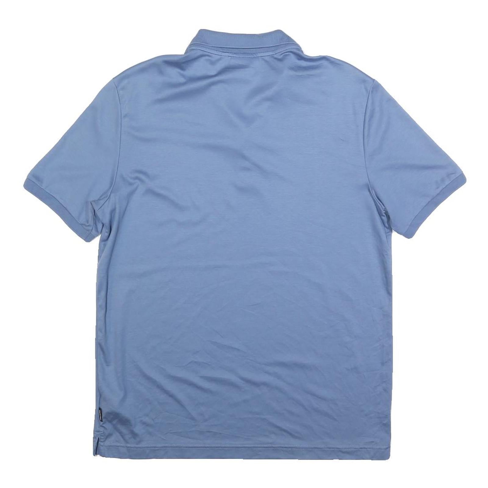 CALVIN KLEIN Mens Blue Short Sleeve Plain L Polo Shirt Cotton Blend Classic Fit