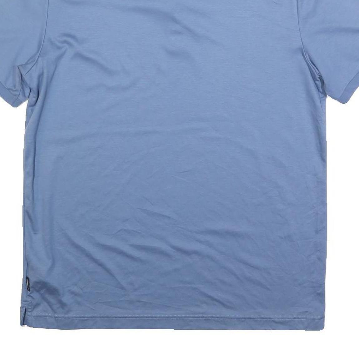 CALVIN KLEIN Mens Blue Short Sleeve Plain L Polo Shirt Cotton Blend Classic Fit