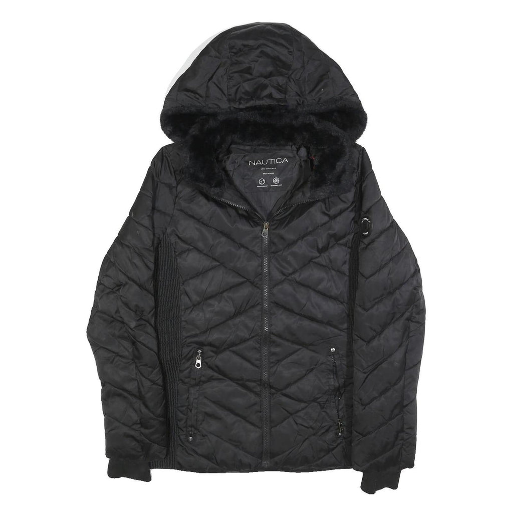NAUTICA Womens Black Quilted Zip Jacket S Polyester Blend Hooded