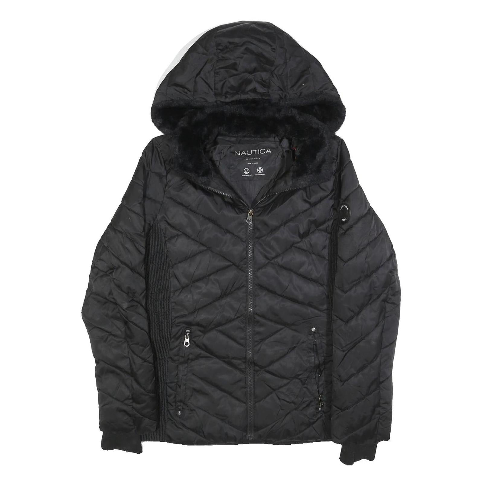 NAUTICA Womens Black Quilted Zip Jacket S Polyester Blend Hooded