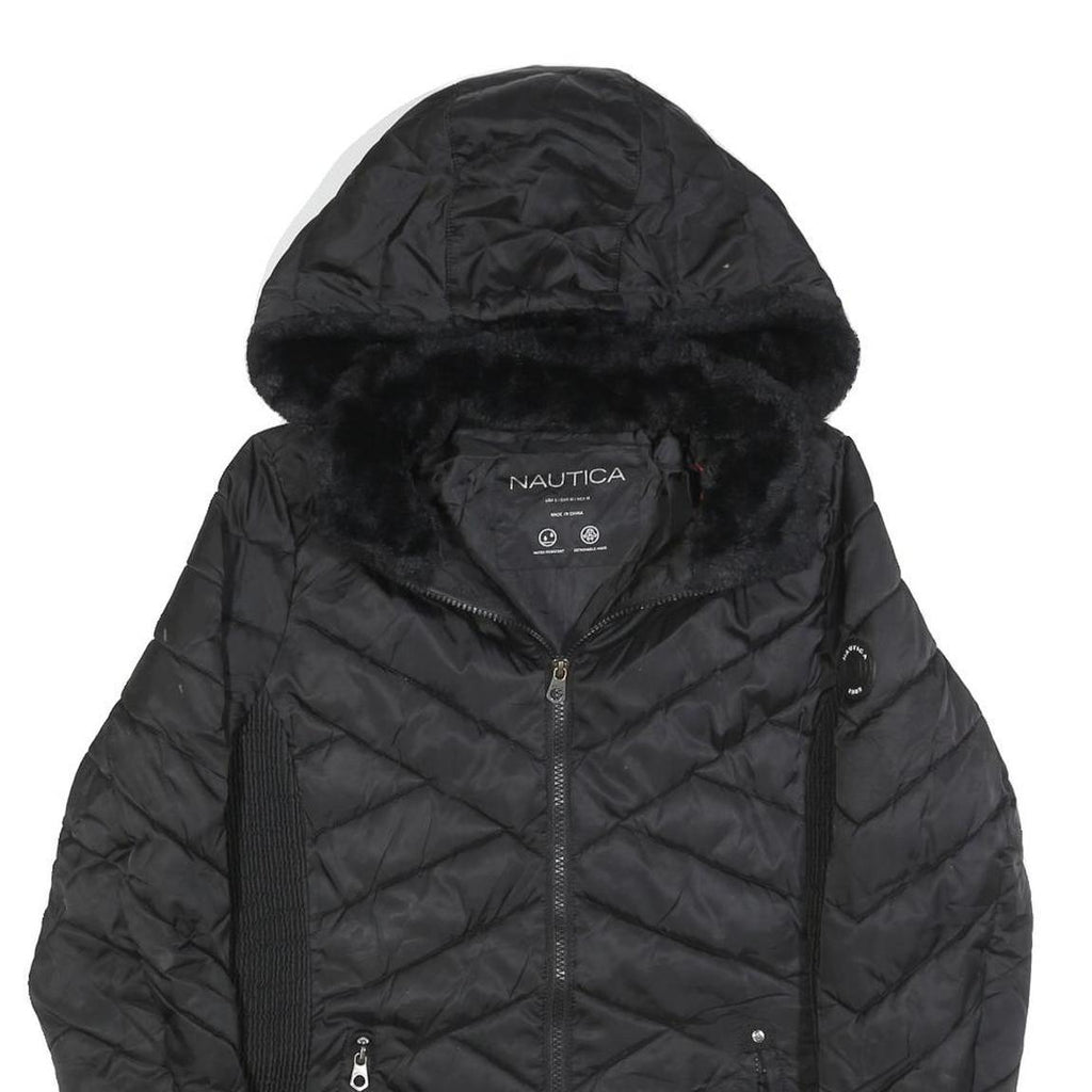 NAUTICA Womens Black Quilted Zip Jacket S Polyester Blend Hooded