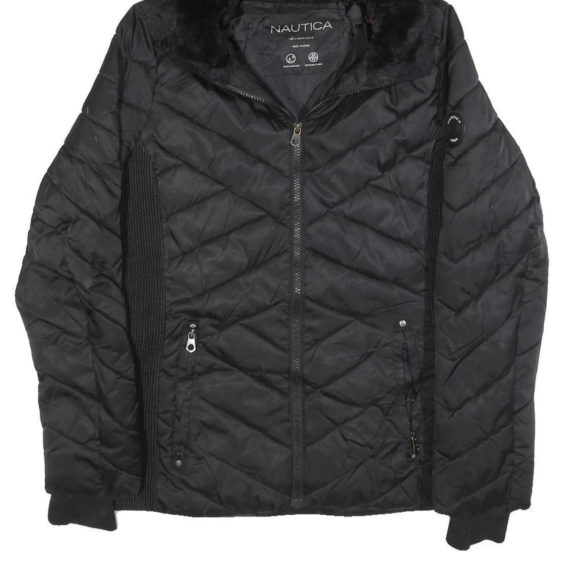 NAUTICA Womens Black Quilted Zip Jacket S Polyester Blend Hooded