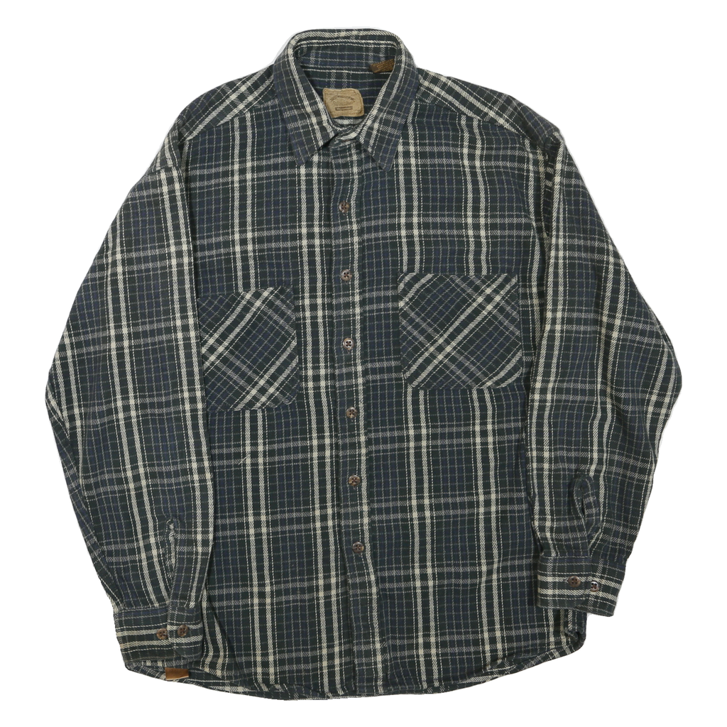 Mens Blue & Cream Checked Cotton Blend Shirt L Long Sleeve Button Front