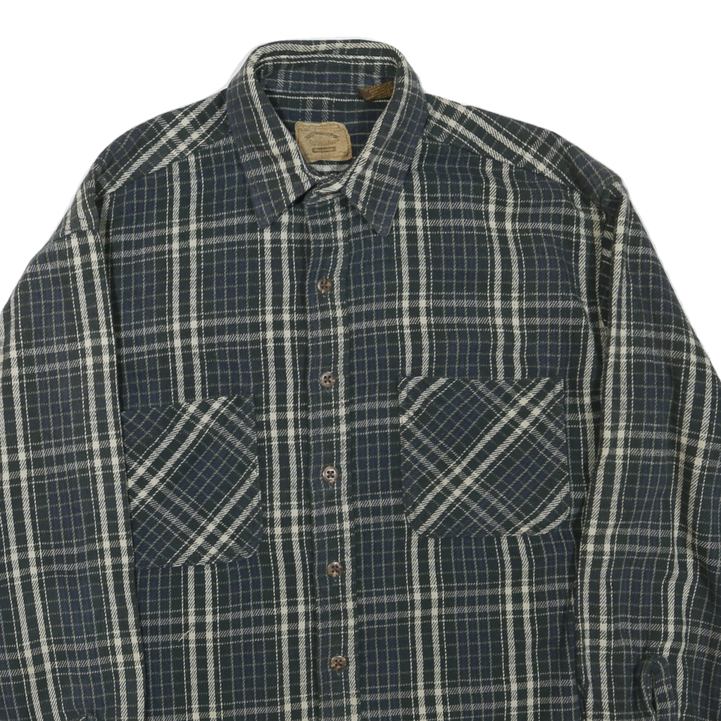 Mens Blue & Cream Checked Cotton Blend Shirt L Long Sleeve Button Front