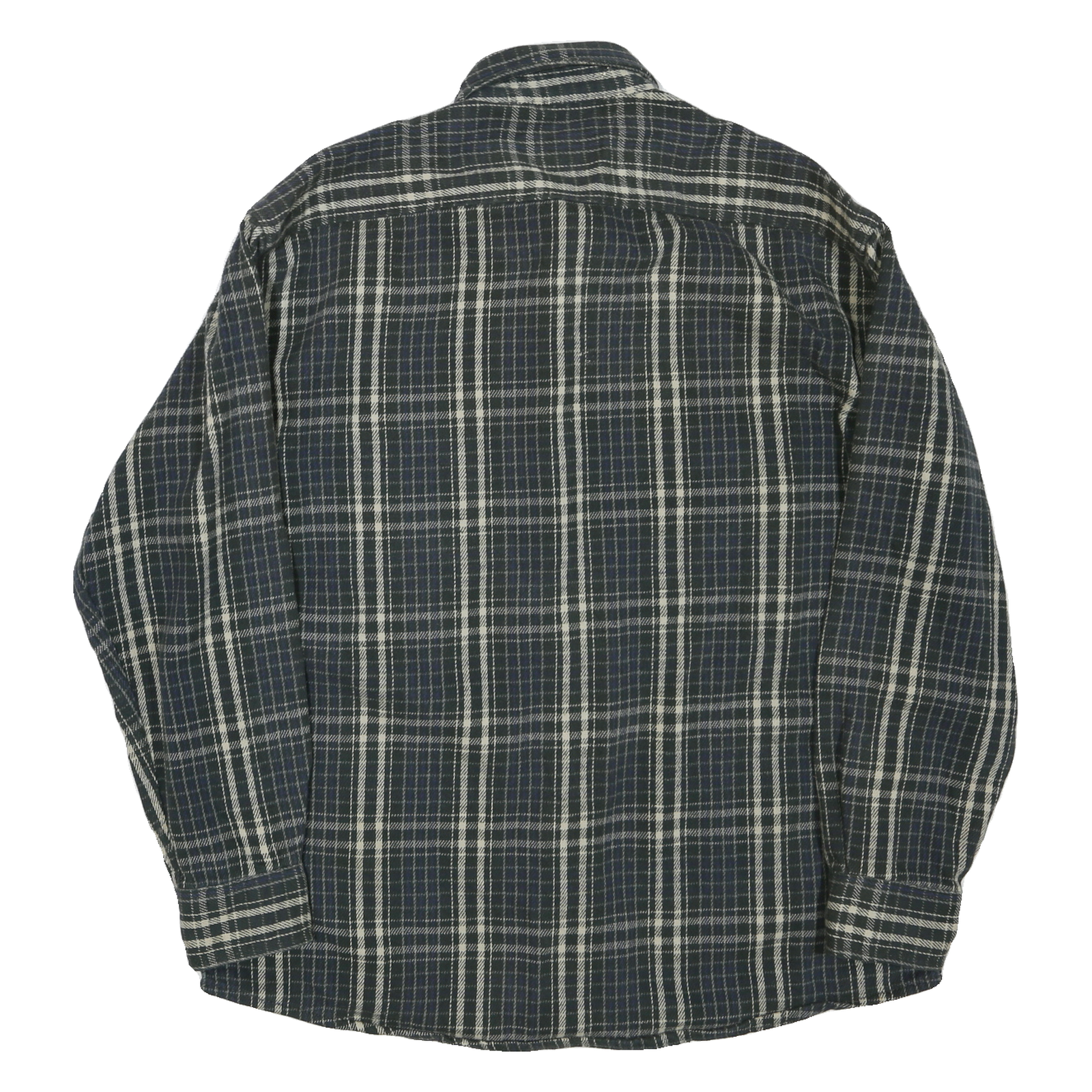 Mens Blue & Cream Checked Cotton Blend Shirt L Long Sleeve Button Front
