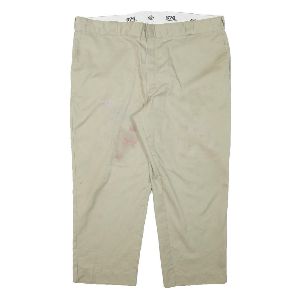 DICKIES Mens Cotton Blend Beige Regular Fit Straight Leg Trousers W43 L26 Casual