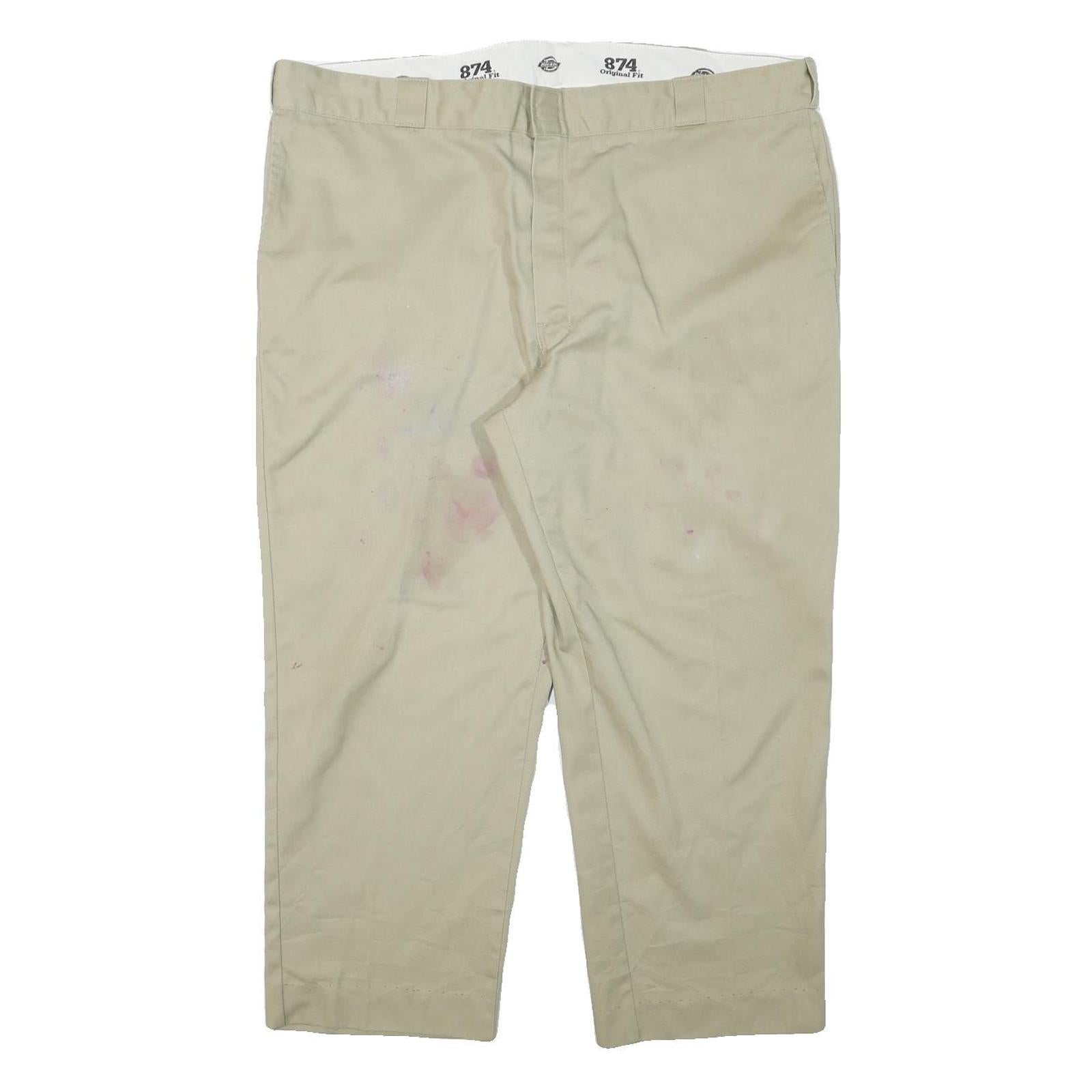 DICKIES Mens Cotton Blend Beige Regular Fit Straight Leg Trousers W43 L26 Casual