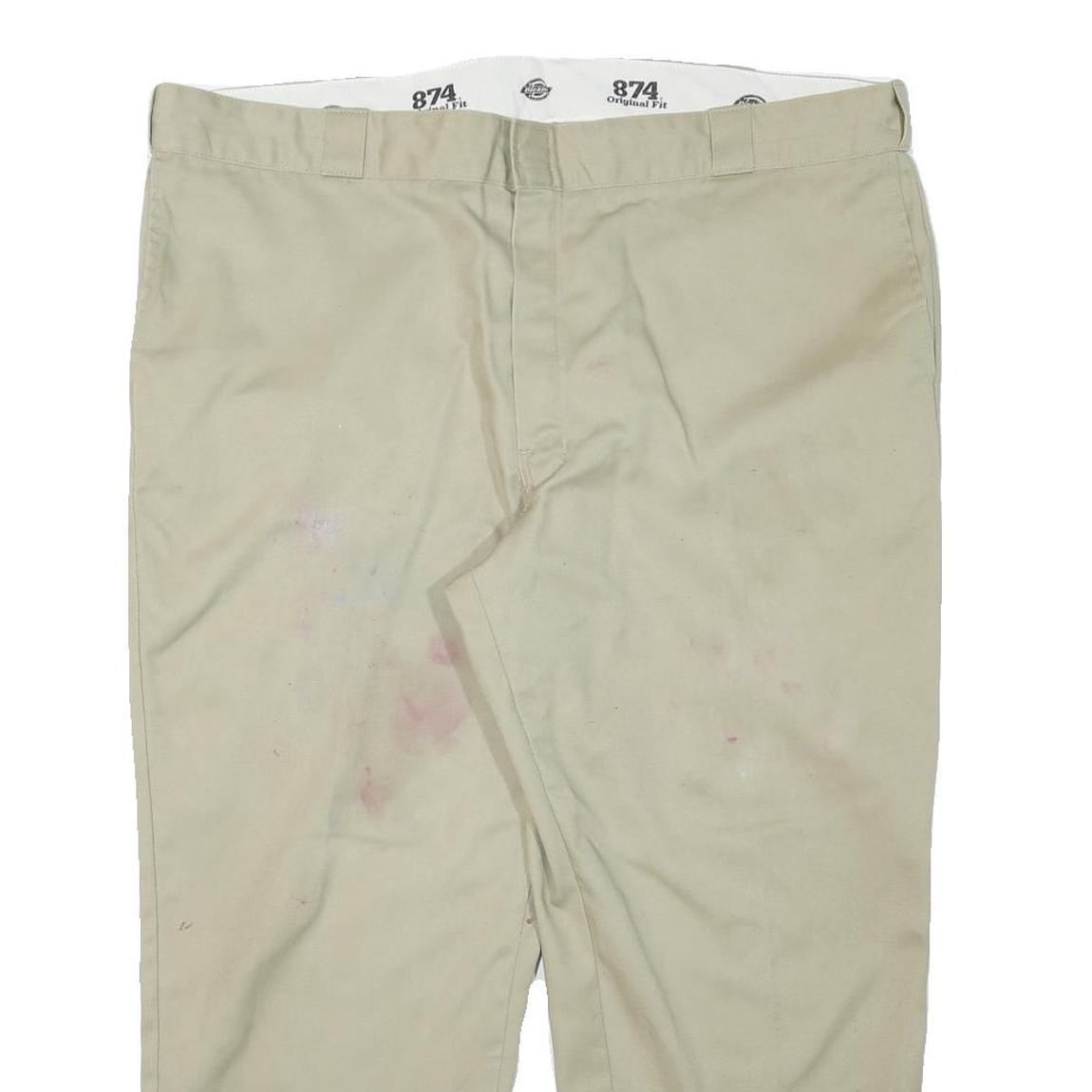 DICKIES Mens Cotton Blend Beige Regular Fit Straight Leg Trousers W43 L26 Casual