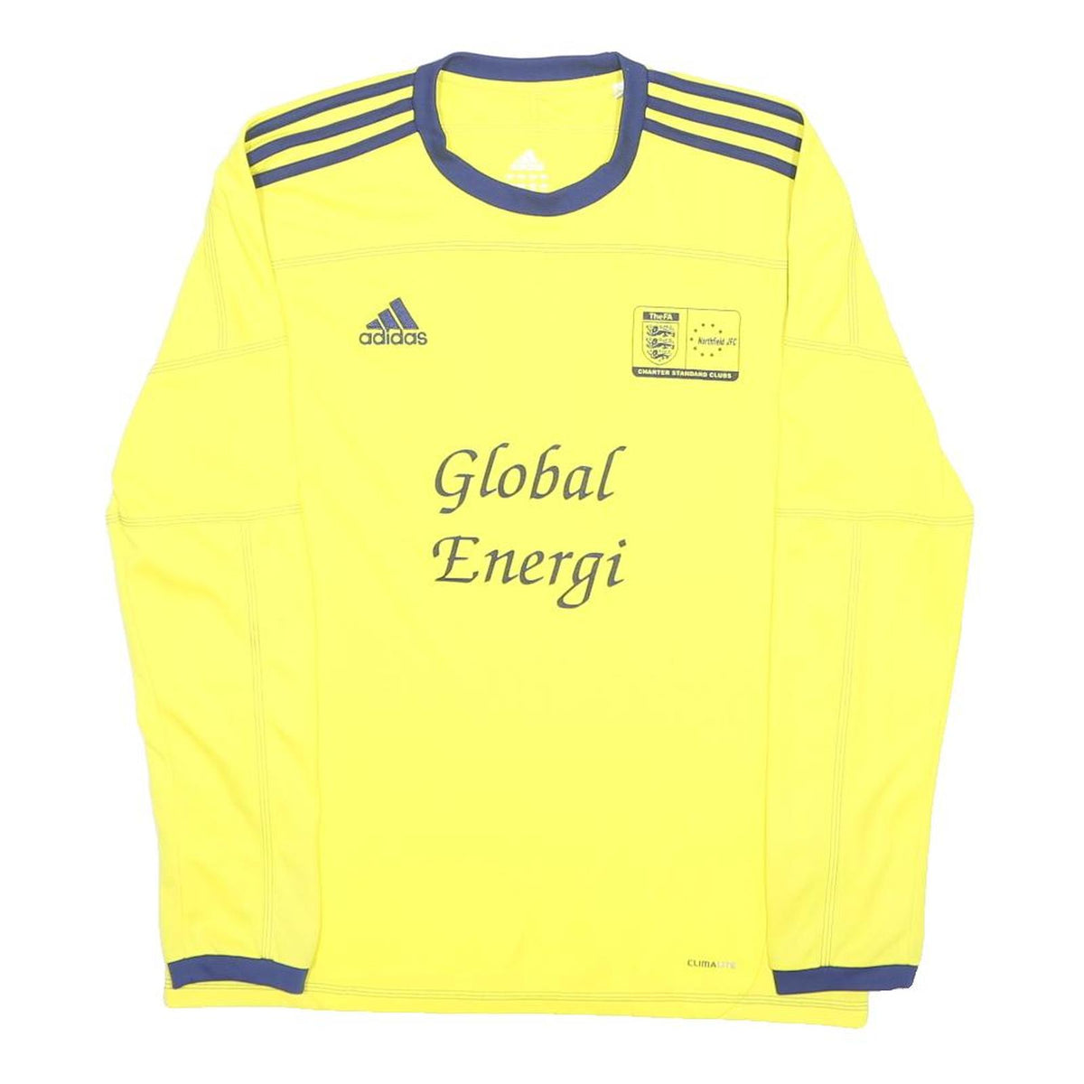 ADIDAS Mens Yellow & Navy Graphic Long Sleeve Crew Neck T-Shirt L Football