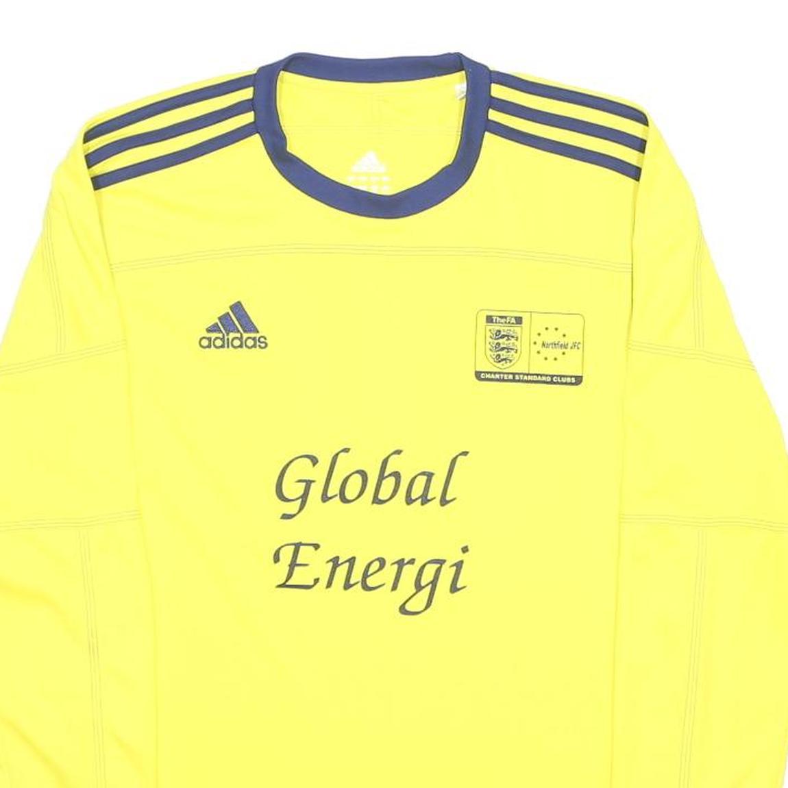 ADIDAS Mens Yellow & Navy Graphic Long Sleeve Crew Neck T-Shirt L Football