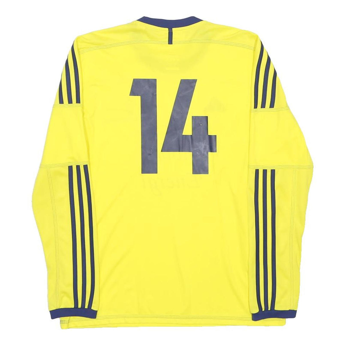 ADIDAS Mens Yellow & Navy Graphic Long Sleeve Crew Neck T-Shirt L Football