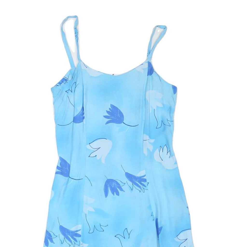 CANDA Womens Blue Floral Day Dress Polyester Blend Sleeveless Scoop Neck UK M
