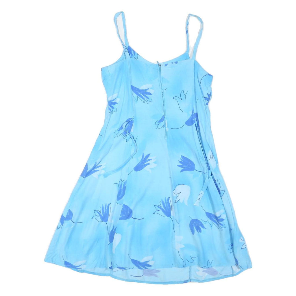 CANDA Womens Blue Floral Day Dress Polyester Blend Sleeveless Scoop Neck UK M