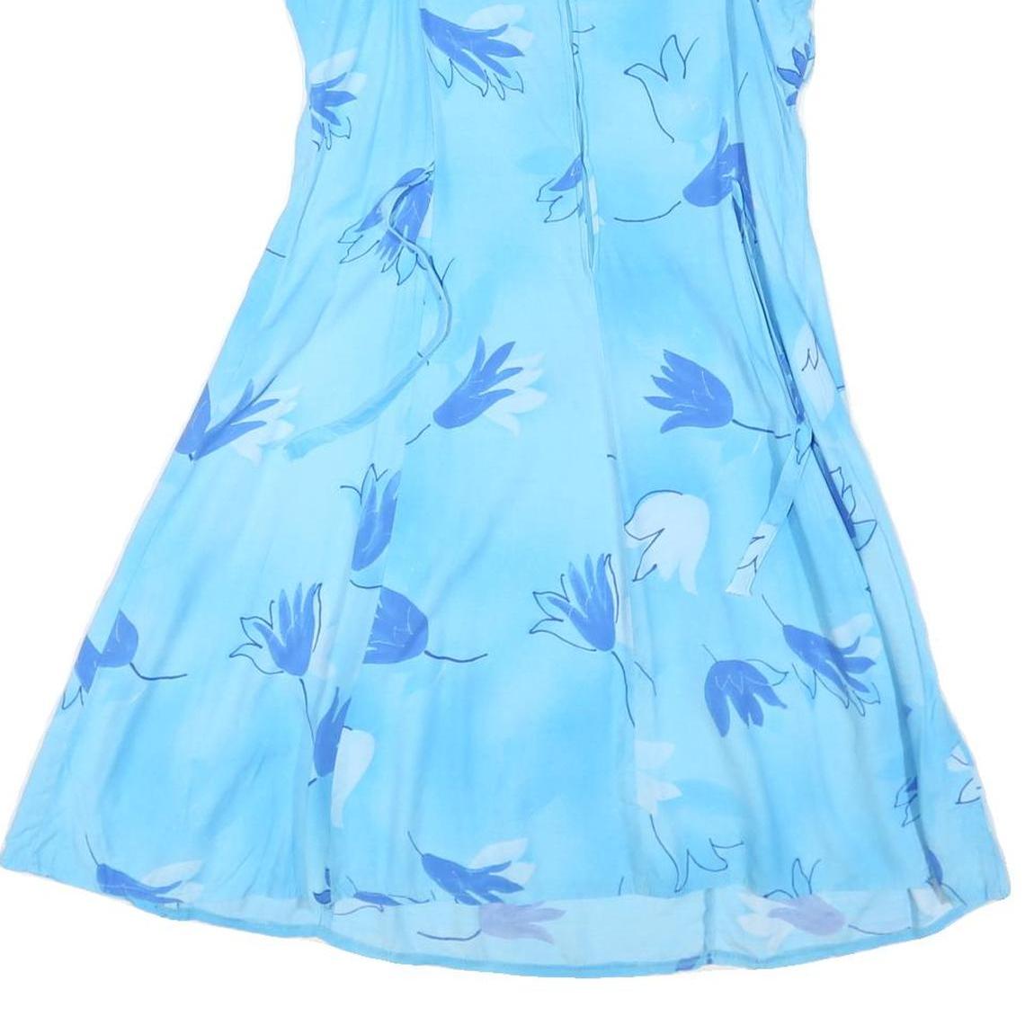 CANDA Womens Blue Floral Day Dress Polyester Blend Sleeveless Scoop Neck UK M