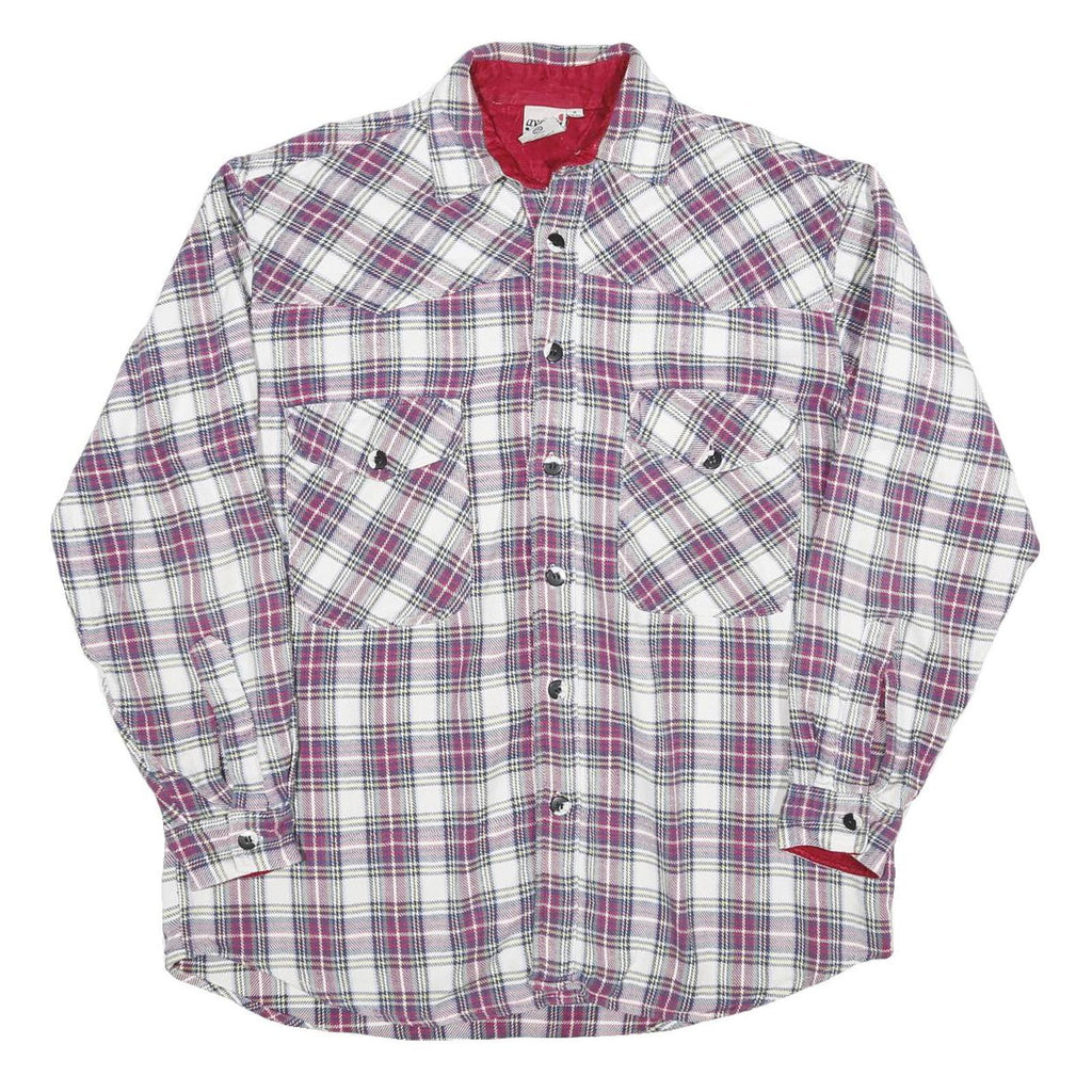 Mens White & Maroon Check Cotton Blend Shirt M Long Sleeve Casual Button Front