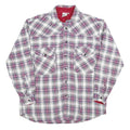 Mens White & Maroon Check Cotton Blend Shirt M Long Sleeve Casual Button Front