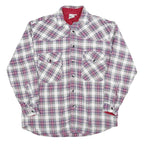 Mens White & Maroon Check Cotton Blend Shirt M Long Sleeve Casual Button Front