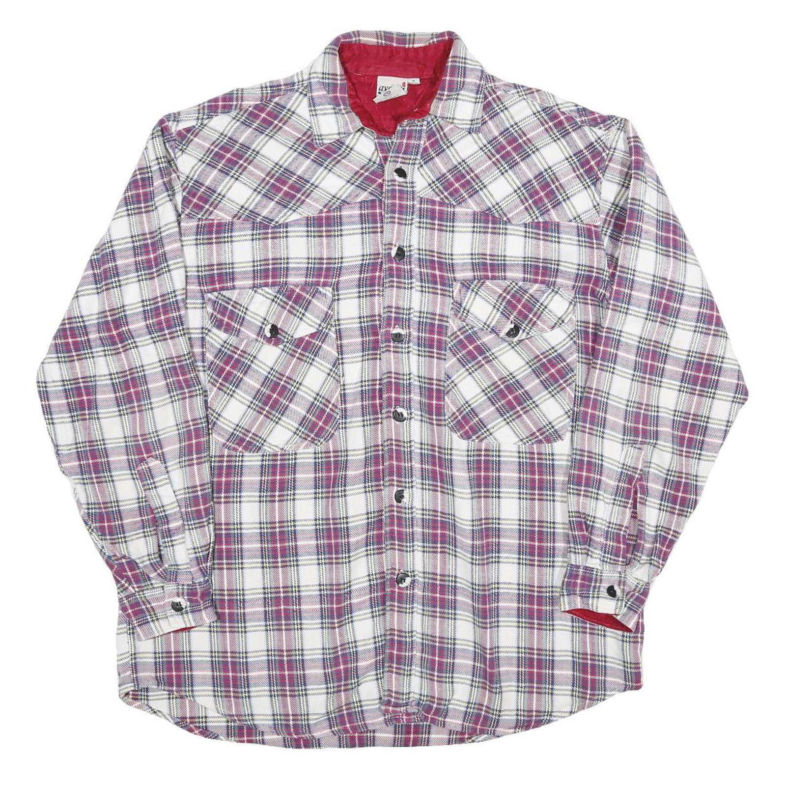 Mens White & Maroon Check Cotton Blend Shirt M Long Sleeve Casual Button Front
