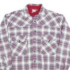 Mens White & Maroon Check Cotton Blend Shirt M Long Sleeve Casual Button Front