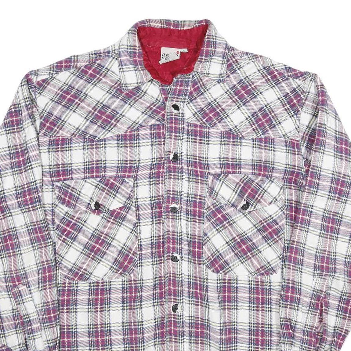 Mens White & Maroon Check Cotton Blend Shirt M Long Sleeve Casual Button Front