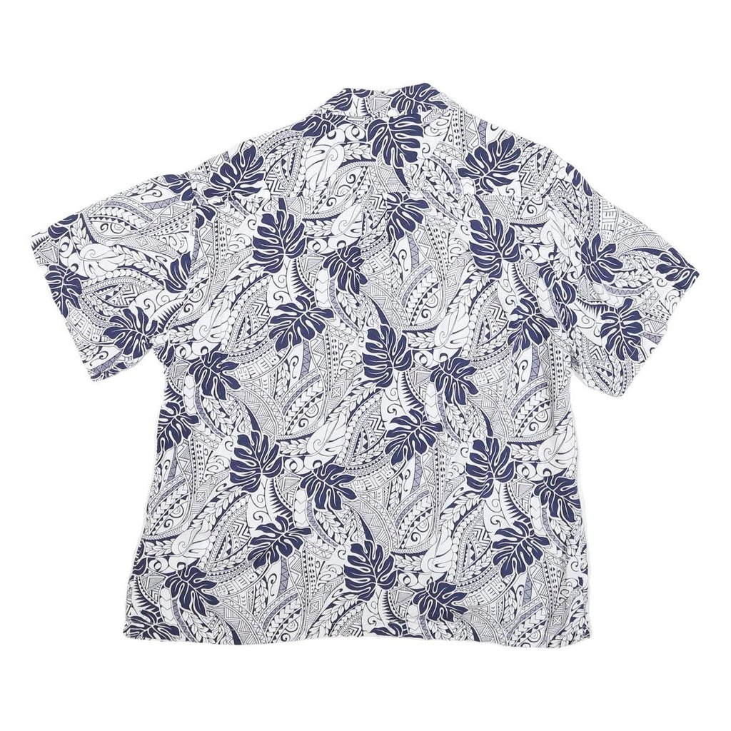MAKAI BEACH Mens White & Navy Short Sleeve Rayon Shirt L Tropical Print Casual