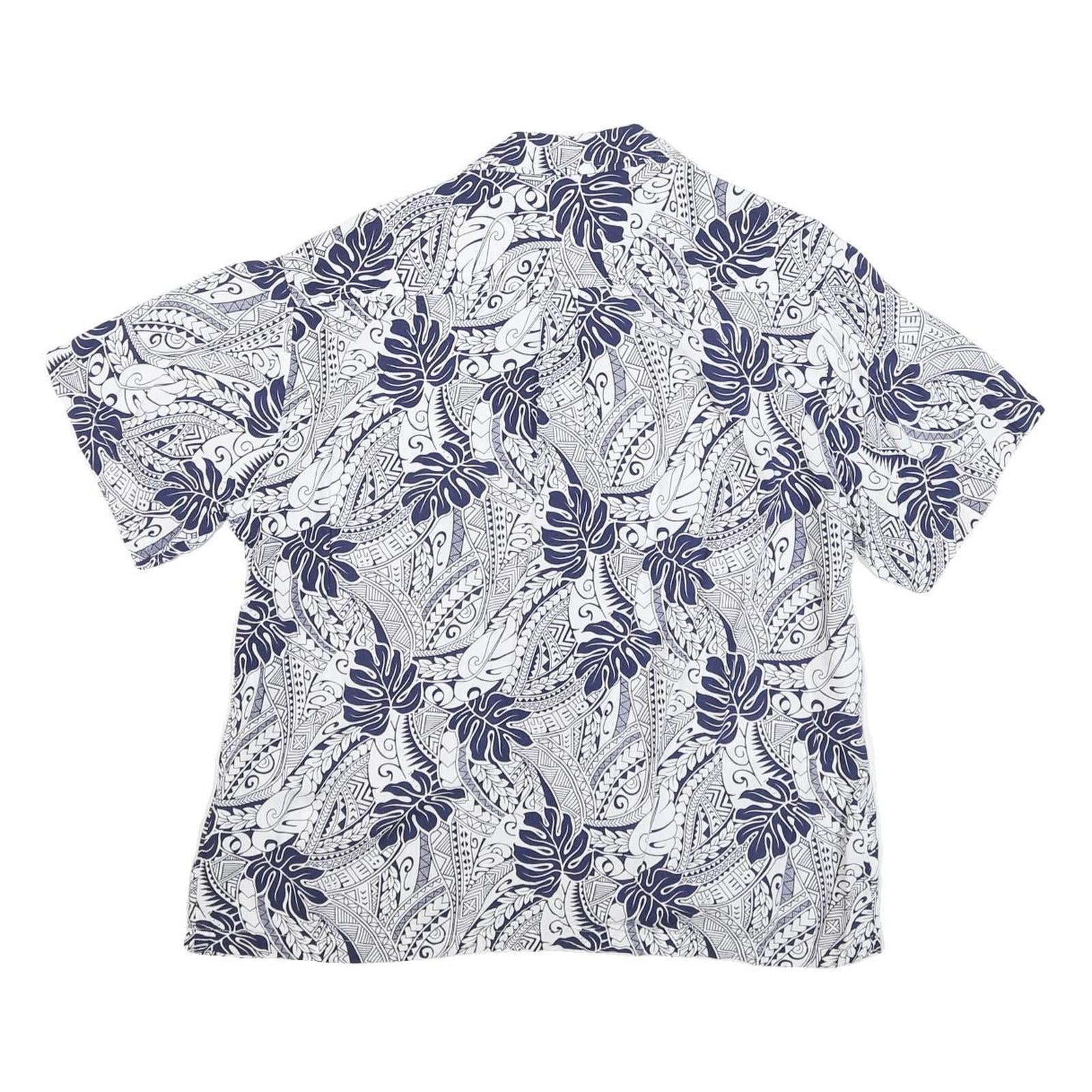 MAKAI BEACH Mens White & Navy Short Sleeve Rayon Shirt L Tropical Print Casual
