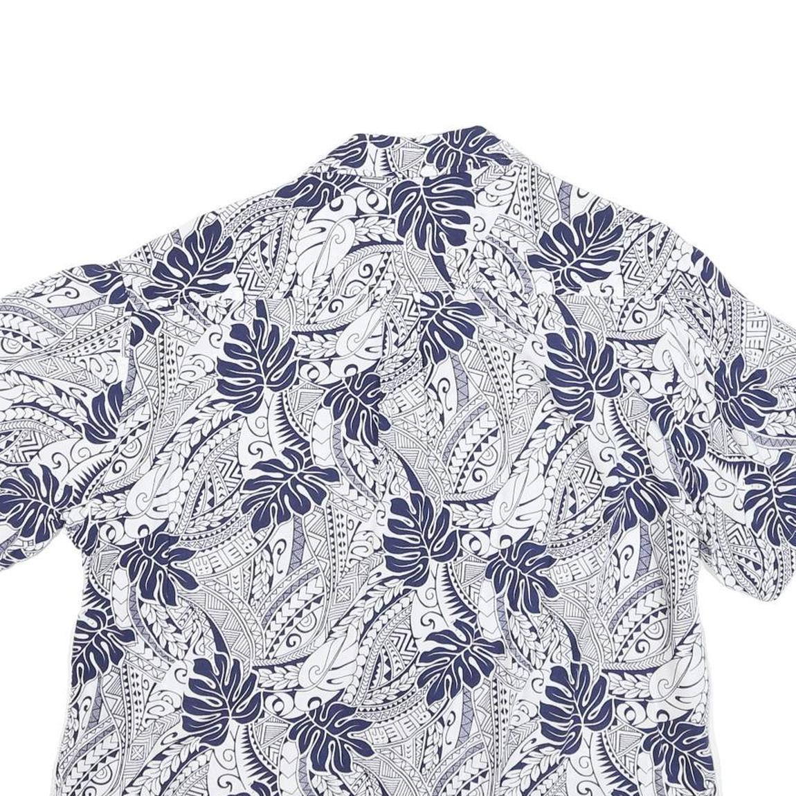 MAKAI BEACH Mens White & Navy Short Sleeve Rayon Shirt L Tropical Print Casual