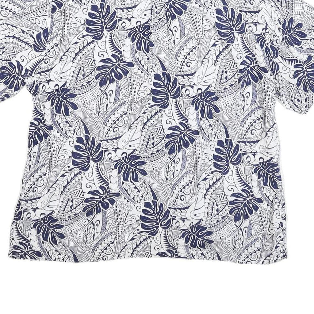 MAKAI BEACH Mens White & Navy Short Sleeve Rayon Shirt L Tropical Print Casual