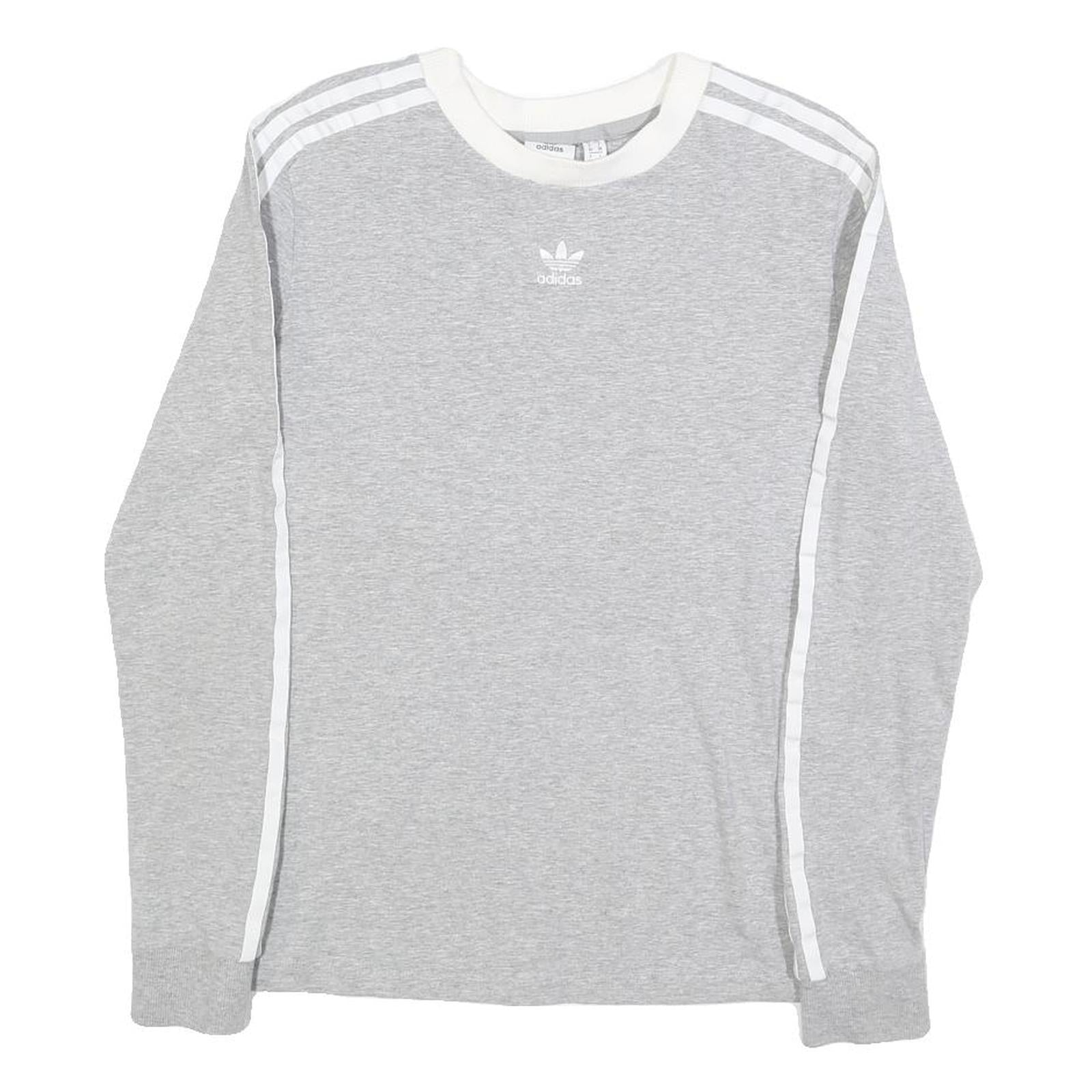 ADIDAS Womens Grey & White Long Sleeve Crew Neck Cotton Blend T-Shirt UK 10