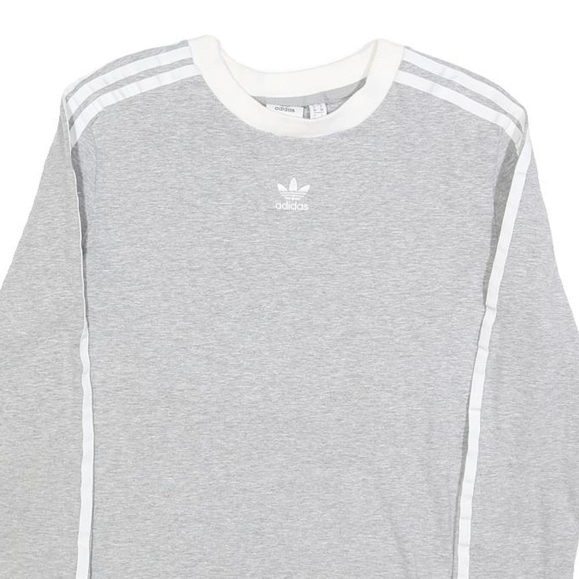 ADIDAS Womens Grey & White Long Sleeve Crew Neck Cotton Blend T-Shirt UK 10