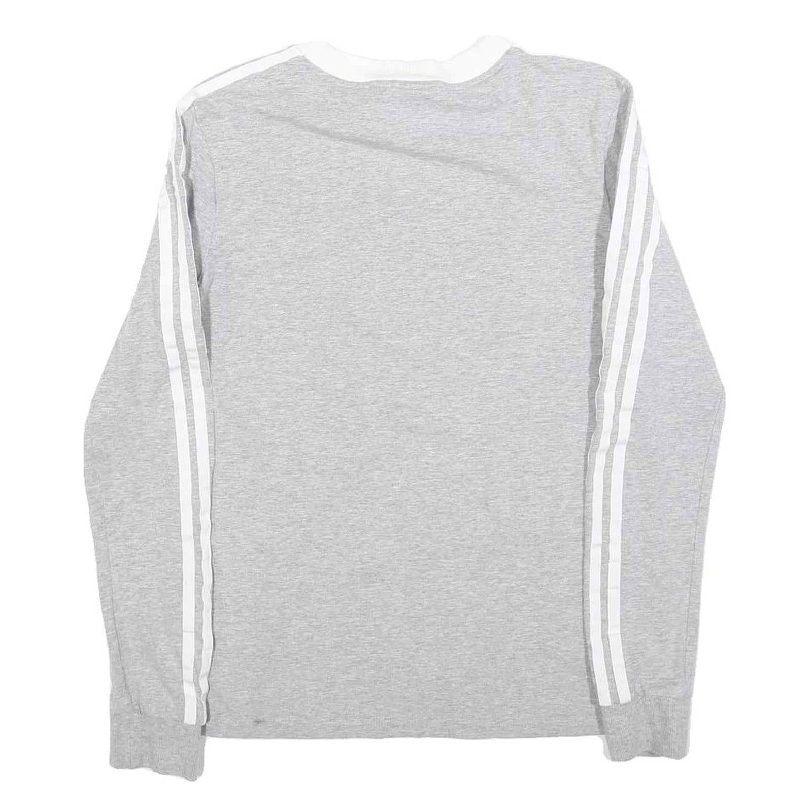 ADIDAS Womens Grey & White Long Sleeve Crew Neck Cotton Blend T-Shirt UK 10