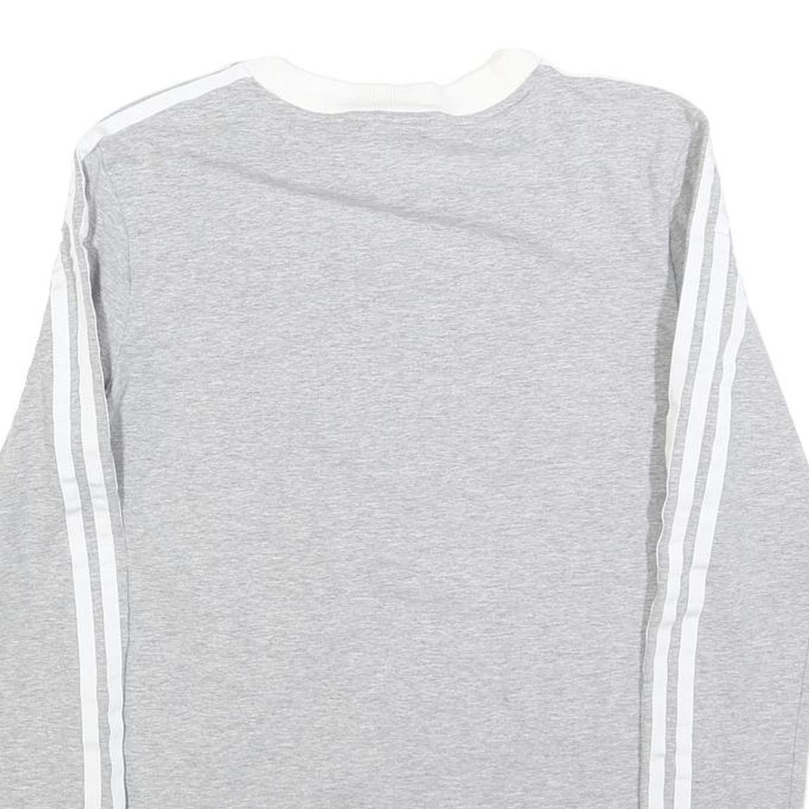 ADIDAS Womens Grey & White Long Sleeve Crew Neck Cotton Blend T-Shirt UK 10
