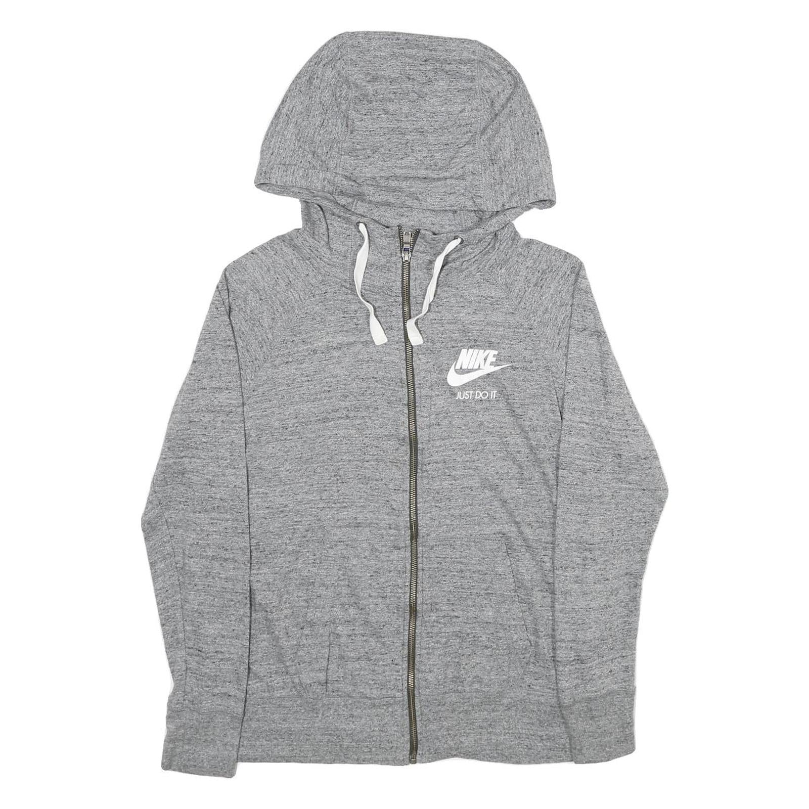 NIKE Womens Grey Full Zip Hoodie L Cotton Blend Casual Sportswear