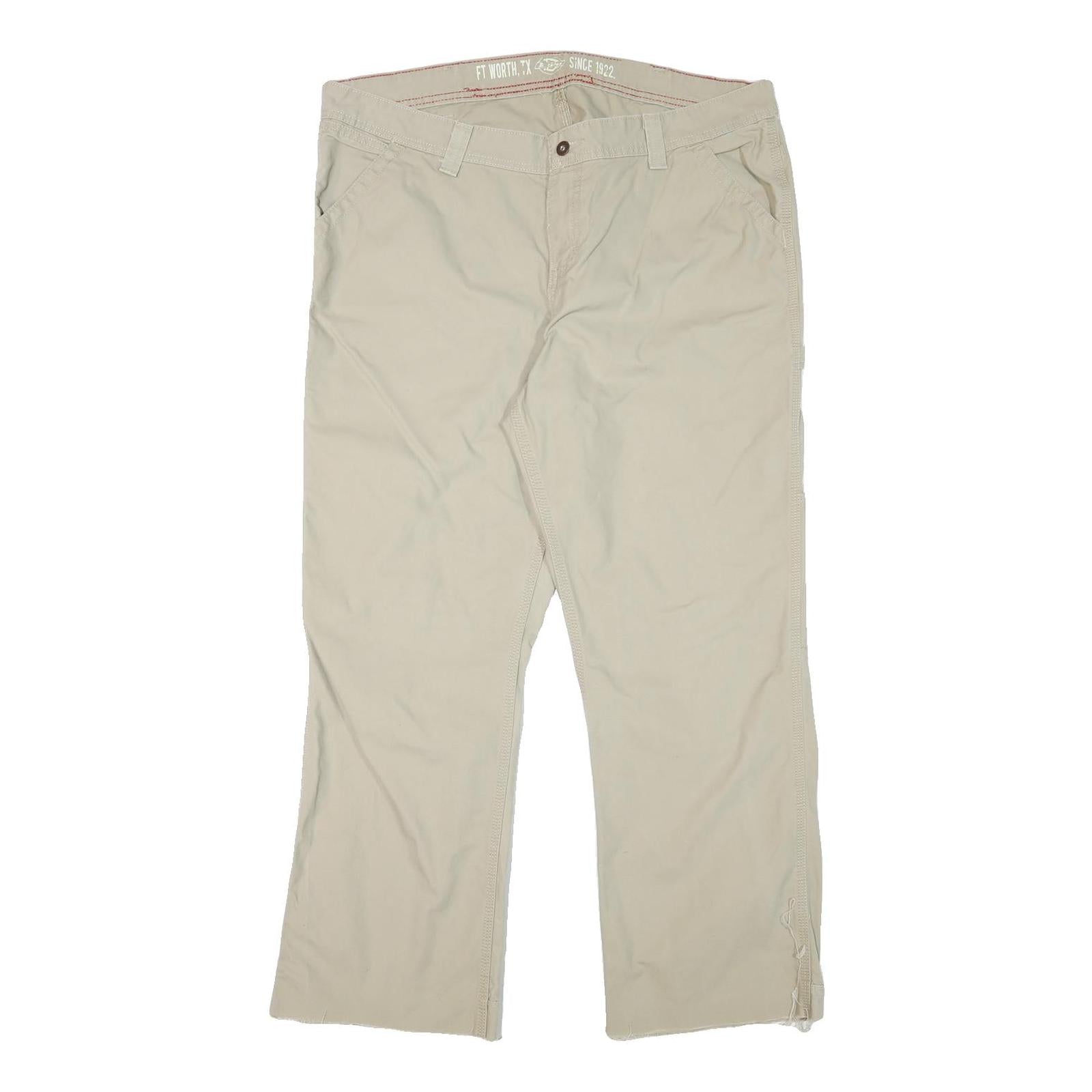 DICKIES Mens Relaxed Beige Cotton Blend Trousers W40 L30 Workwear Zip Closure