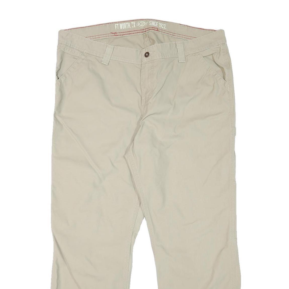 DICKIES Mens Relaxed Beige Cotton Blend Trousers W40 L30 Workwear Zip Closure