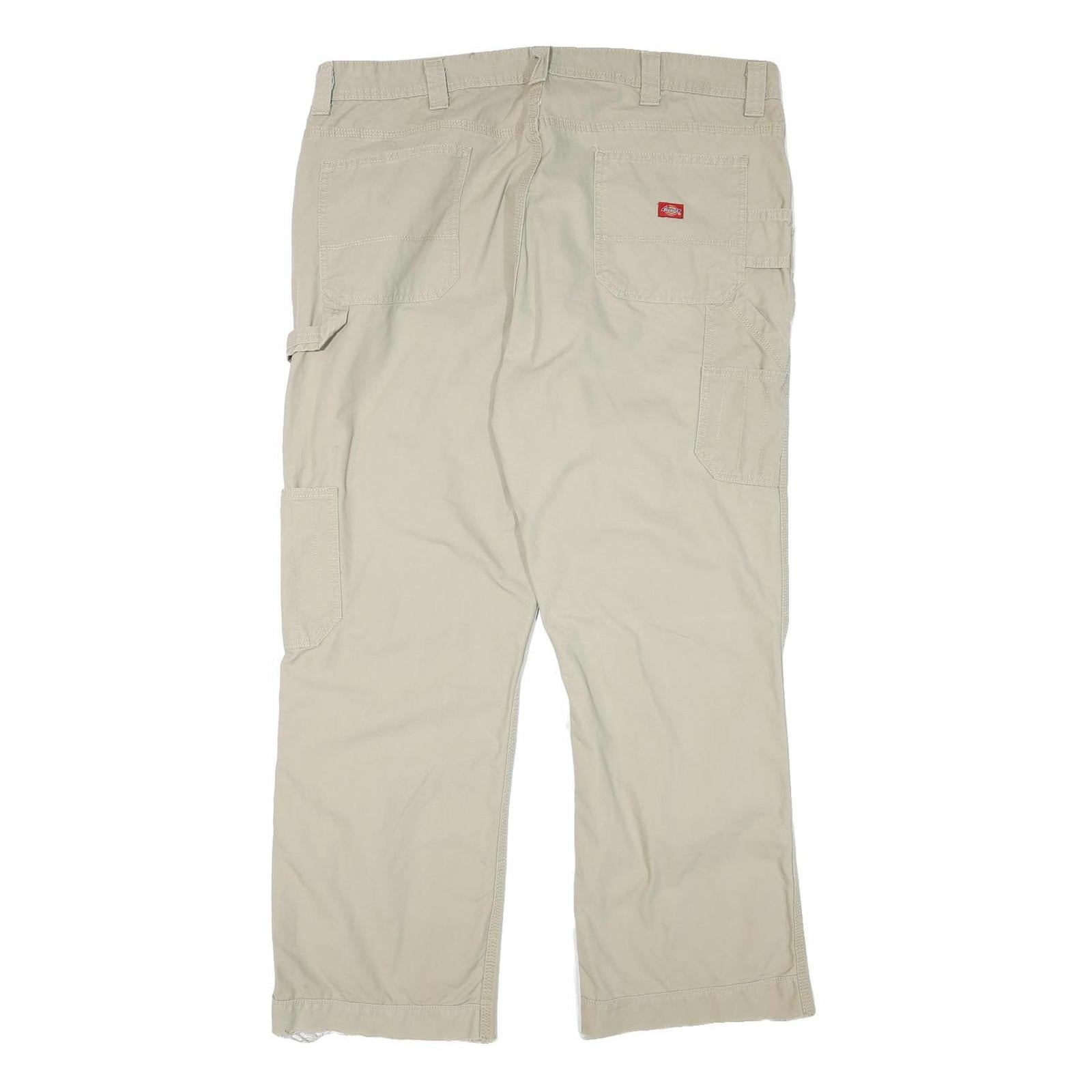 DICKIES Mens Relaxed Beige Cotton Blend Trousers W40 L30 Workwear Zip Closure
