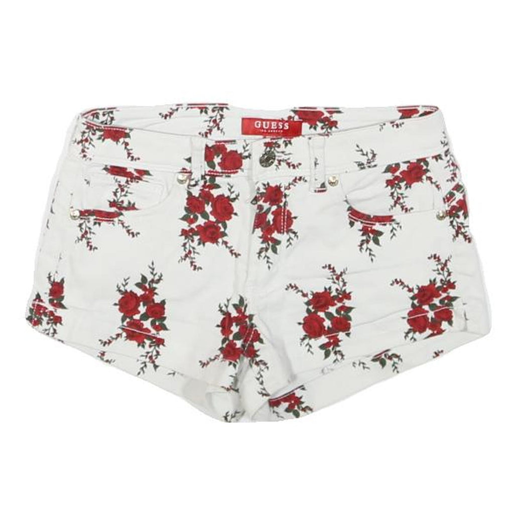 GUESS Womens White & Red Floral Print Casual Shorts XXS W26 Cotton Blend