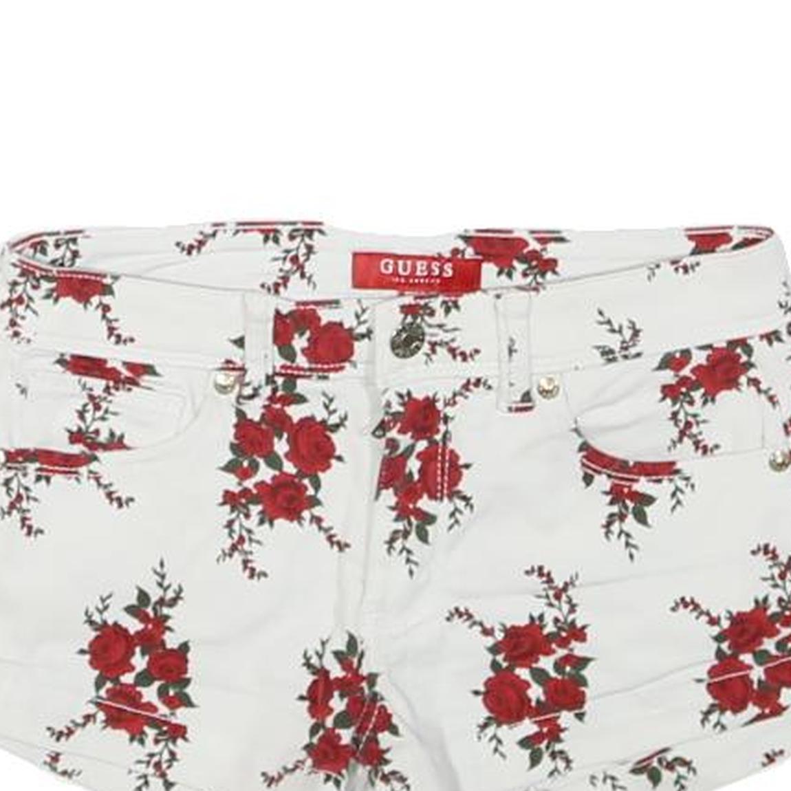 GUESS Womens White & Red Floral Print Casual Shorts XXS W26 Cotton Blend